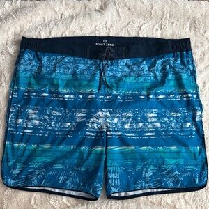 Point Zero Men’s Blue Teal Tropical Stripe Swim Shorts 5X